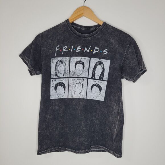 FRIENDS TV Show Graphic T-Shirt Size XS Gray Boxy Distressed Acid Wash - Picture 1 of 6